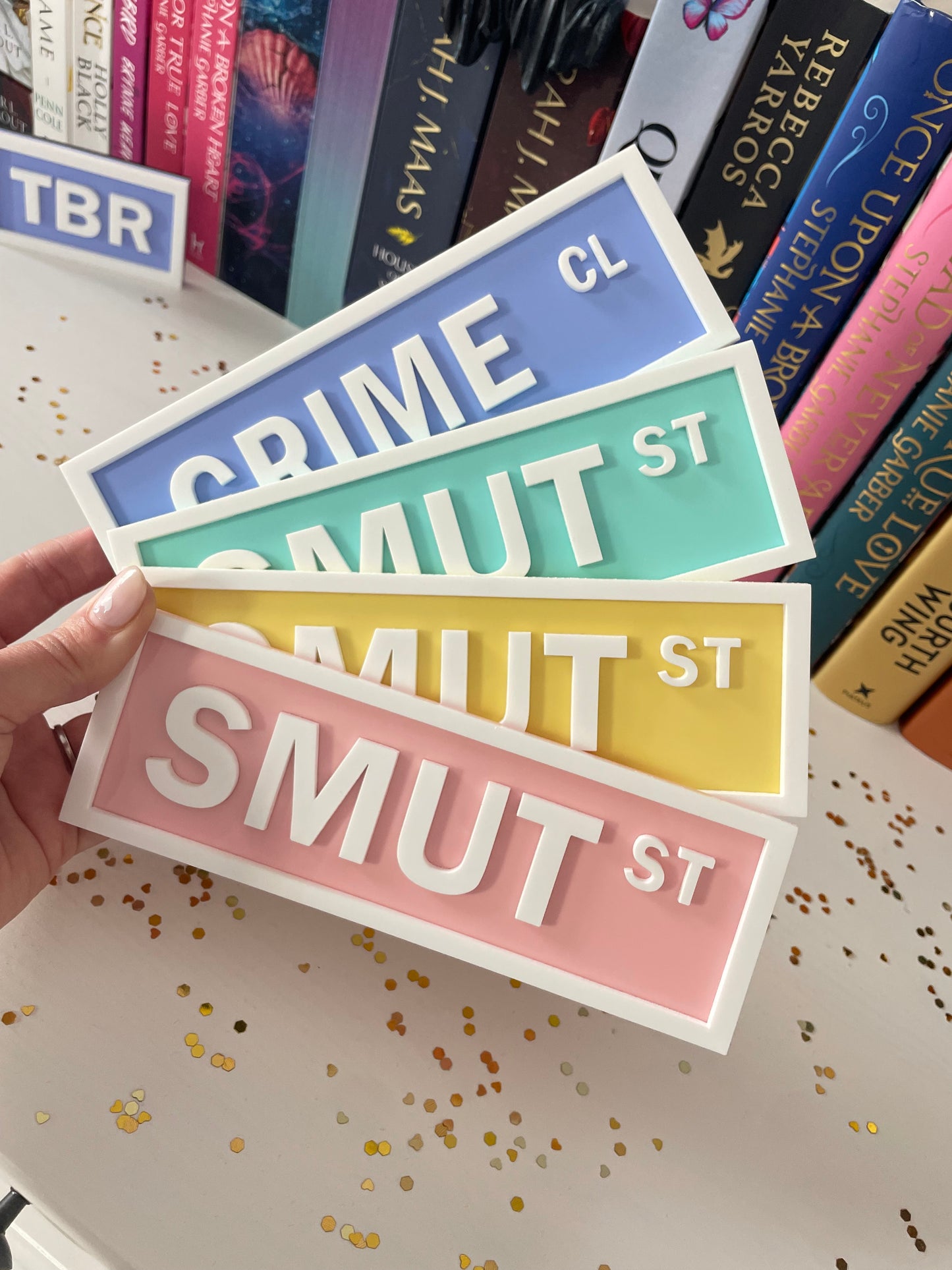 BLACK TEXT Book Shelf Street Signs