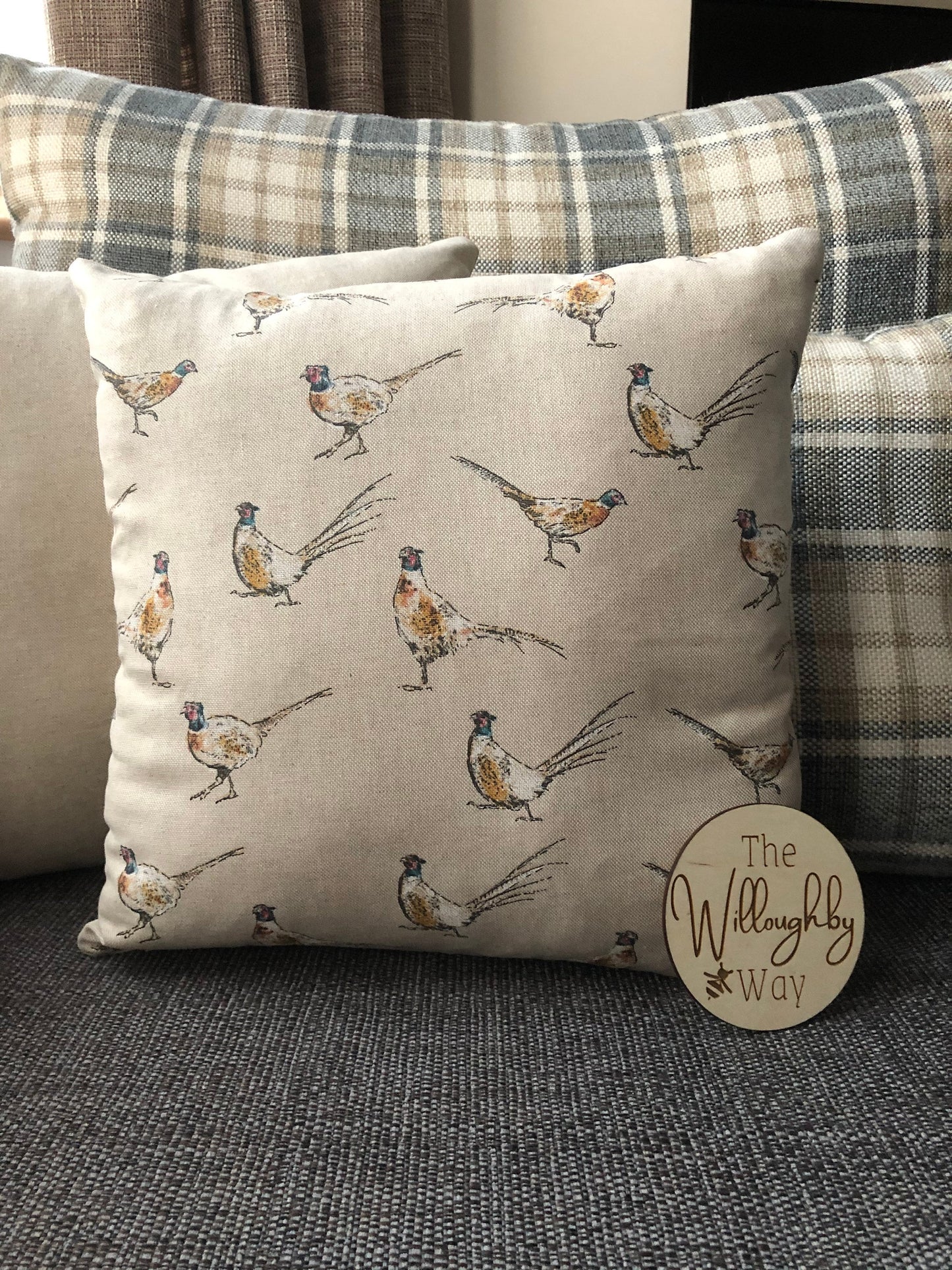 Pheasant Cushion Cotton Linen Look Game Bird Country Pillow