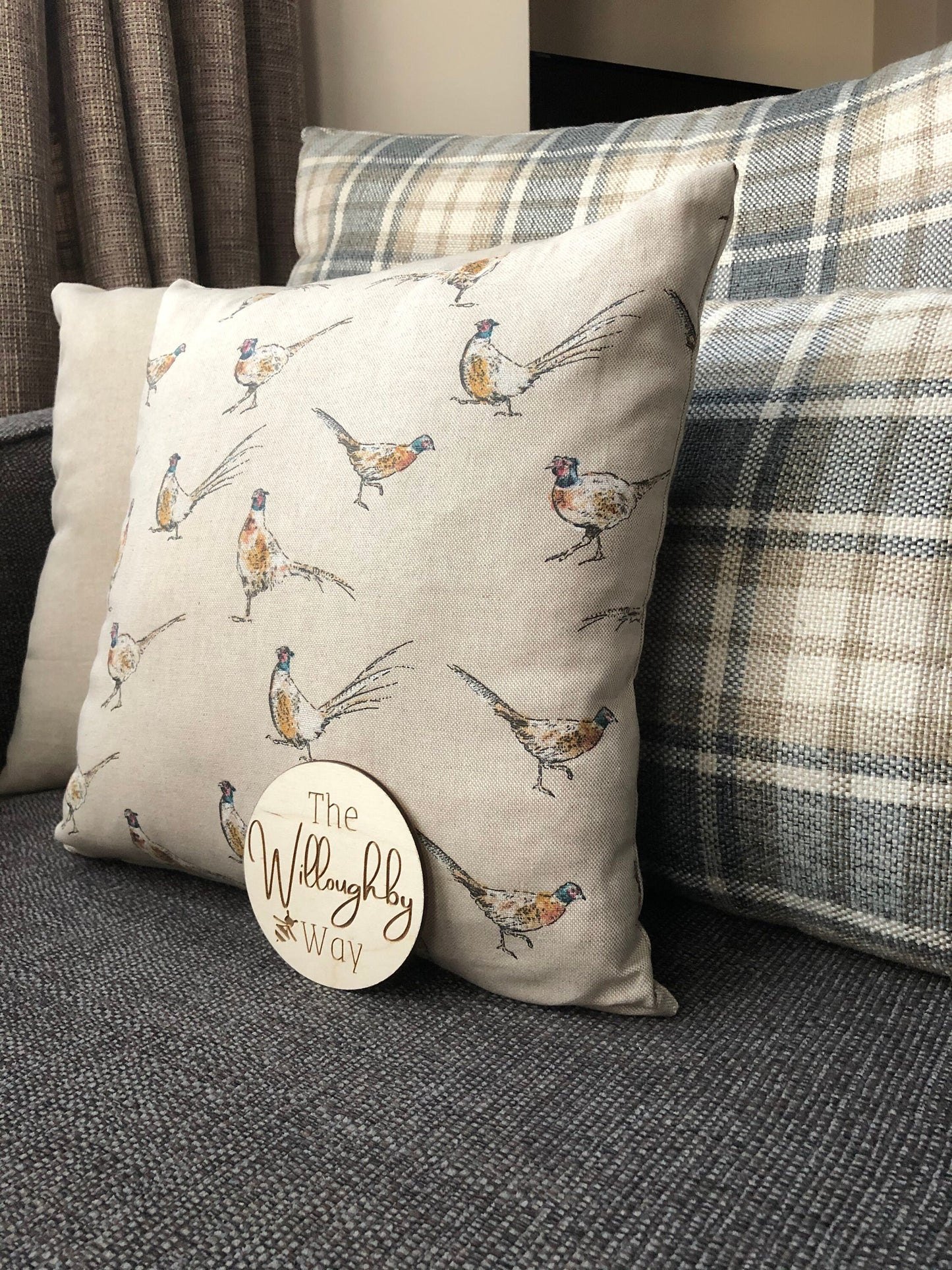 Pheasant Cushion Cotton Linen Look Game Bird Country Pillow